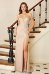 Load image into Gallery viewer, Prom Dresses Metallic Prom Long Fitted Formal Dress Champagne