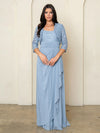 Load image into Gallery viewer, Long Mother of the Bride Lace Chiffon Jacket Dress By LA Merchandise LAV3094-1 - Dusty Blue - Mother of the Bride Dress LAV