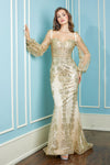 Load image into Gallery viewer, Prom Dresses Long Mermaid Formal Glitter Print Prom Dress Champagne