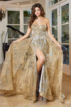 Load image into Gallery viewer, Prom Dresses Prom Long Glitter Print Overskirt Formal Dress Gold/Cloud