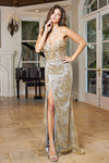 Load image into Gallery viewer, Prom Dresses Prom Long Glitter Print Overskirt Formal Dress Smoky Blue
