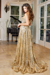 Load image into Gallery viewer, Prom Dresses Prom Long Glitter Print Overskirt Formal Dress Smoky Blue