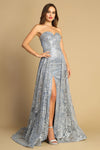 Load image into Gallery viewer, Prom Dresses Prom Long Glitter Print Overskirt Formal Dress Smoky Blue
