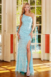 Load image into Gallery viewer, Prom Dresses Prom Fitted Long Formal Slit Sequin Dress Aqua Blue
