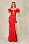 Load image into Gallery viewer, Prom Dresses Prom Glitter Long Formal Feather Slit Dress Red