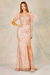 Load image into Gallery viewer, Prom Dresses Prom Glitter Long Formal Feather Slit Dress Rose