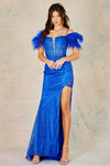 Load image into Gallery viewer, Prom Dresses Prom Glitter Long Formal Feather Slit Dress Royal Blue