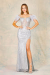 Load image into Gallery viewer, Prom Dresses Prom Glitter Long Formal Feather Slit Dress Silver