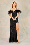 Load image into Gallery viewer, Prom Dresses Long Slit Sequin Feather Formal Prom Dress Black