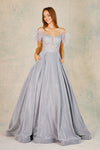 Load image into Gallery viewer, Prom Dresses Long Metallic Glitter Formal Feather Prom Dress Platinum