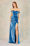 Load image into Gallery viewer, Prom Dresses Long Fitted Formal Corset Velvet Prom Dress Smoky Blue