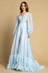 Load image into Gallery viewer, Prom Dresses A Line Tiered Long Formal Ruffle Prom Dress Light Blue