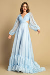 Load image into Gallery viewer, Prom Dresses A Line Tiered Long Formal Ruffle Prom Dress Light Blue