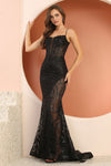 Load image into Gallery viewer, Prom Dresses Prom Fitted Slit Long Glitter Print Formal DressBlack
