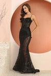 Load image into Gallery viewer, Prom Dresses Prom Fitted Slit Long Glitter Print Formal Dress Smoky Blue