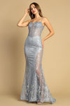 Load image into Gallery viewer, Prom Dresses Prom Fitted Slit Long Glitter Print Formal Dress Smoky Blue