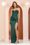 Load image into Gallery viewer, Prom Dresses Long Prom Fitted Beaded Lace Applique Slit Formal Dress Emerald