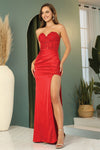 Load image into Gallery viewer, Prom Dresses Long Prom Fitted Beaded Lace Applique Slit Formal Dress Red