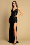 Load image into Gallery viewer, Prom Dresses Fitted Long Formal Ruched Slit Prom Dress Black