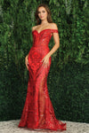 Load image into Gallery viewer, Prom Dresses Long Formal Glitter Print Mermaid Prom Dress Red