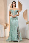 Load image into Gallery viewer, Prom Dresses Long Formal Glitter Print Mermaid Prom Dress Sage