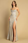 Load image into Gallery viewer, Prom Dresses Glitter Slit Long Formal Corset Prom Dress Champagne