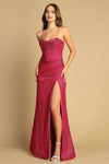 Load image into Gallery viewer, Prom Dresses Glitter Slit Long Formal Corset Prom Dress Fuchsia