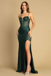 Load image into Gallery viewer, Prom Dresses Fitted Glitter Print Long Formal Prom Dress Dark Emerald