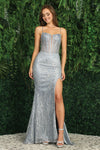 Load image into Gallery viewer, Prom Dresses Fitted Glitter Print Long Formal Prom DressSmoky Blue