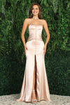 Load image into Gallery viewer, Prom Dresses Long Fitted Slit Formal Pleated Prom Dress Deep Champagne