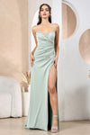 Load image into Gallery viewer, Prom Dresses Long Fitted Formal Beaded Applique Slit Prom Dress Sage