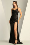 Load image into Gallery viewer, LA Merchandise LAL3188 Spaghetti Strap Pleated Slit Long Prom Gown - Black - Prom Dresses LAL