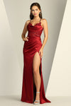 Load image into Gallery viewer, LA Merchandise LAL3188 Spaghetti Strap Pleated Slit Long Prom Gown - Burgundy - Prom Dresses LAL