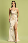 Load image into Gallery viewer, LA Merchandise LAL3188 Spaghetti Strap Pleated Slit Long Prom Gown - Champagne - Prom Dresses LAL