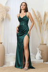Load image into Gallery viewer, LA Merchandise LAL3188 Spaghetti Strap Pleated Slit Long Prom Gown - Emerald - Prom Dresses LAL
