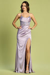 Load image into Gallery viewer, LA Merchandise LAL3188 Spaghetti Strap Pleated Slit Long Prom Gown - Lilac - Prom Dresses LAL