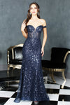 Load image into Gallery viewer, Prom Dresses Long Sequin Printed Prom Formal Dress Navy