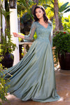 Load image into Gallery viewer, Wholesale 3/4 Illusion Sleeve Beaded Lace Appliqué Mother of the Bride Evening Gown by LAF8435 - SAGE - Dresses LAF