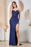 Load image into Gallery viewer, Prom Dresses Long Formal Corset Fitted Slit Prom Dress Navy