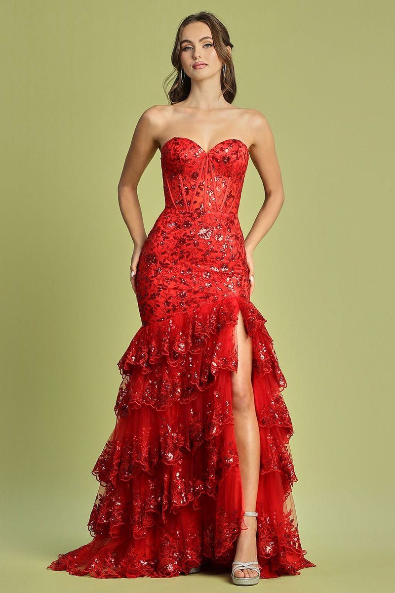 LA Merchandise LAL3222 Strapless Applique Tiered Long Formal Gown | LA ...