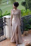 Load image into Gallery viewer, Wholesale Two-Piece Beaded Evening Gown with Sheer Long Sleeve Jacket Luxury Dress by LAF8432 - CHAMPAGNE - Dresses LAF