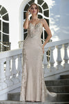 Load image into Gallery viewer, Prom Dresses Glitter Long Fitted Formal Applique Prom Dress Champagne