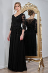 Load image into Gallery viewer, Wholesale V-Neck 3/4 Illusion Sleeve Lace Appliqué Sequin A-Line Evening Gown by LAL3247-03