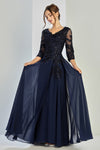 Load image into Gallery viewer, Wholesale V-Neck 3/4 Illusion Sleeve Lace Appliqué Sequin A-Line Evening Gown by LAL3247-03