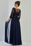 Load image into Gallery viewer, Wholesale V-Neck 3/4 Illusion Sleeve Lace Appliqué Sequin A-Line Evening Gown by LAL3247-03