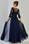 Load image into Gallery viewer, Wholesale V-Neck 3/4 Illusion Sleeve Lace Appliqué Sequin A-Line Evening Gown by LAL3247-03