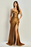 Load image into Gallery viewer, LA Merchandise LAL3256 Spaghetti Strap Pleated Slit Long Prom Dress