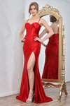 Load image into Gallery viewer, Prom Dresses Long Pleated Formal Slit Prom Dress Red