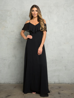 Wholesale Cold Shoulder Ruffle Chiffon Bridesmaid Dress By LAV3263