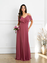Load image into Gallery viewer, Wholesale Cold Shoulder Ruffle Chiffon Bridesmaid Dress By LAV3263